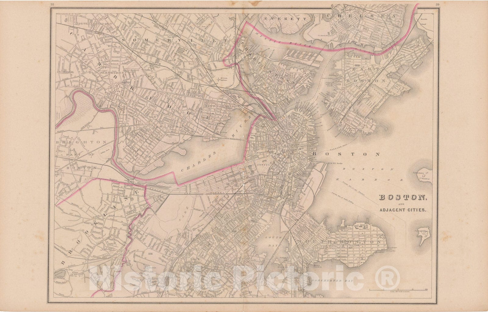 Historic Map : Boston 1879 , v2, Vintage Wall Art