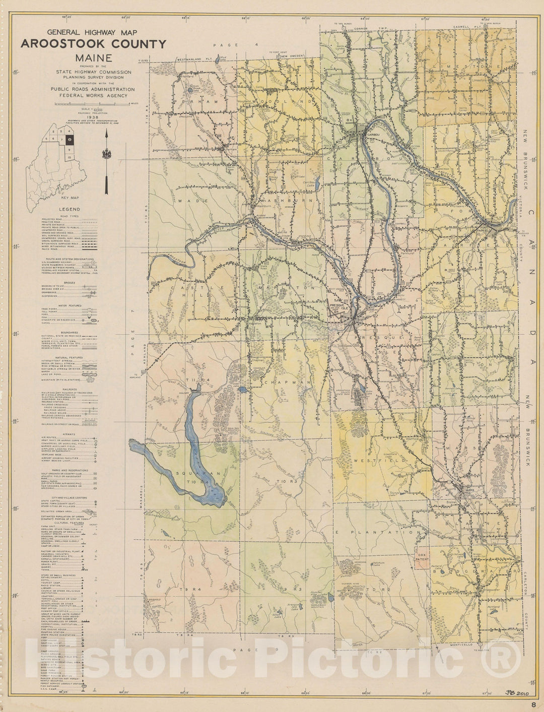 Historic Map : Maine General Highway County Maps, Aroostook 1938 Plate 008 , Vintage Wall Art