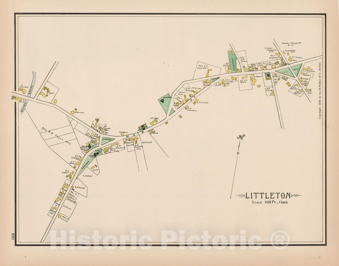 Historic Map : Atlas of Middlesex County, Massachusetts, Littleton 1889 , Vintage Wall Art
