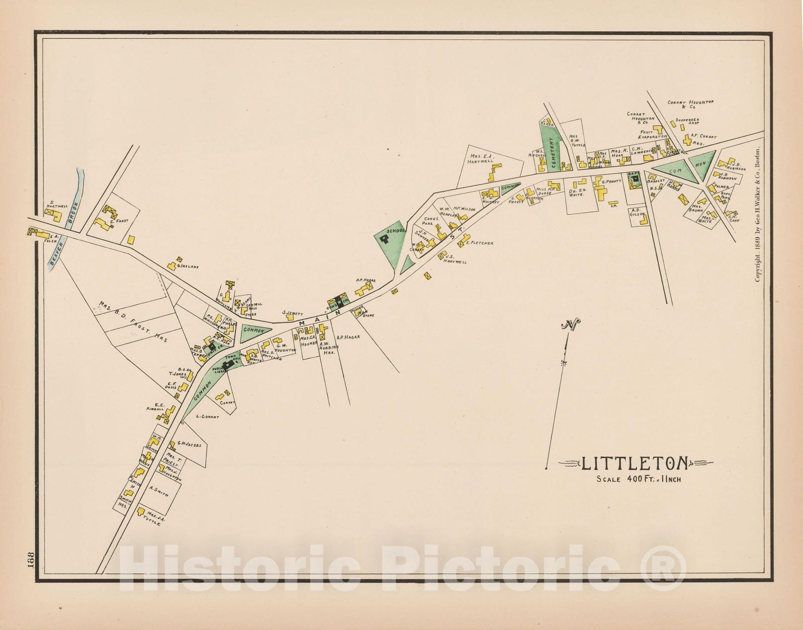 Historic Map : Atlas of Middlesex County, Massachusetts, Littleton 1889 , Vintage Wall Art