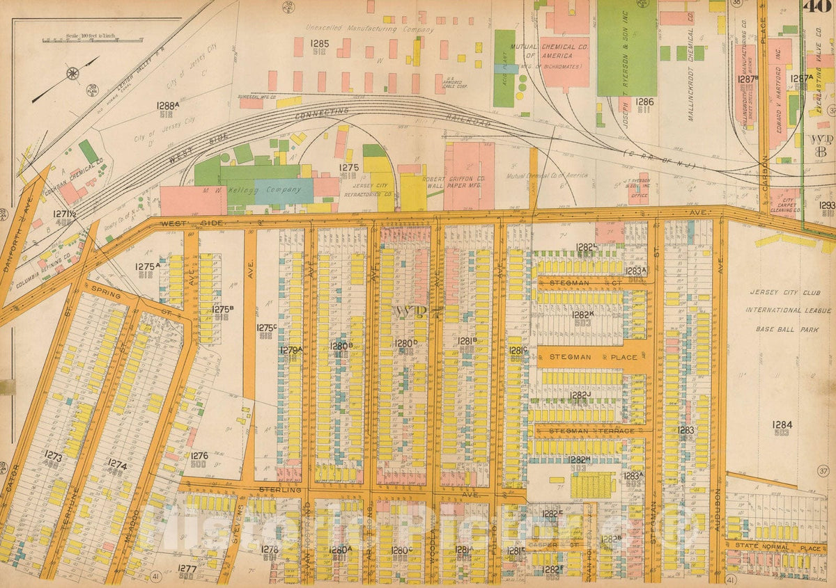 Historic Map : Plat Book of Jersey City, 1928 Plate 040 , Vintage Wall Art