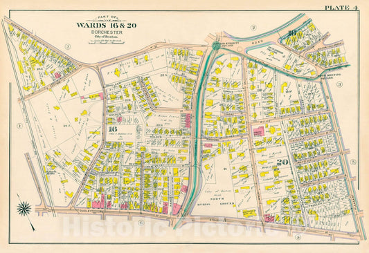 Historic Map : Atlas City of Boston, Vol. 5, Dorchester, 4th Ed., Dorchester 1904 Plate 004 , Vintage Wall Art