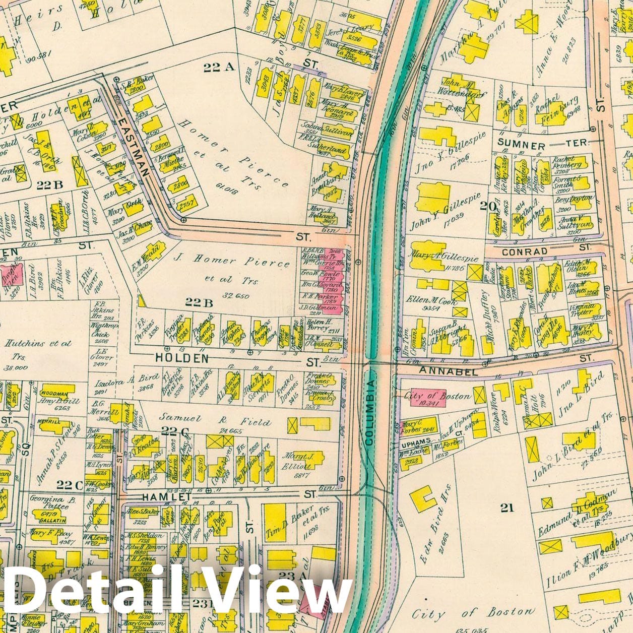 Historic Map : Atlas City of Boston, Vol. 5, Dorchester, 4th Ed., Dorchester 1904 Plate 004 , Vintage Wall Art