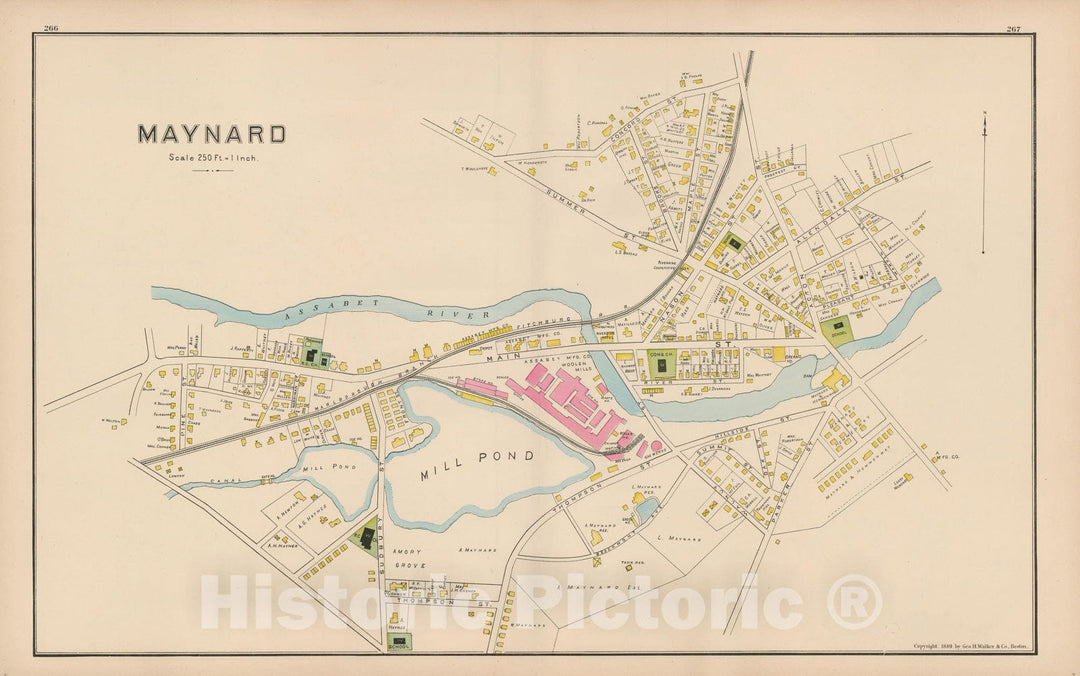 Historic Map : Atlas of Middlesex County, Massachusetts, Maynard 1889 , Vintage Wall Art