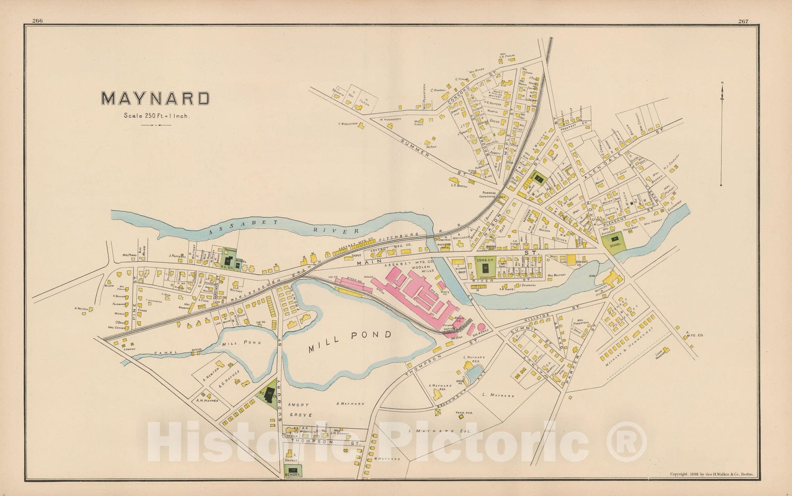 Historic Map : Atlas of Middlesex County, Massachusetts, Maynard 1889 , Vintage Wall Art