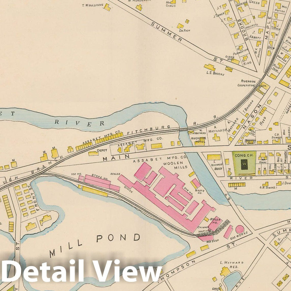 Historic Map : Atlas of Middlesex County, Massachusetts, Maynard 1889 , Vintage Wall Art