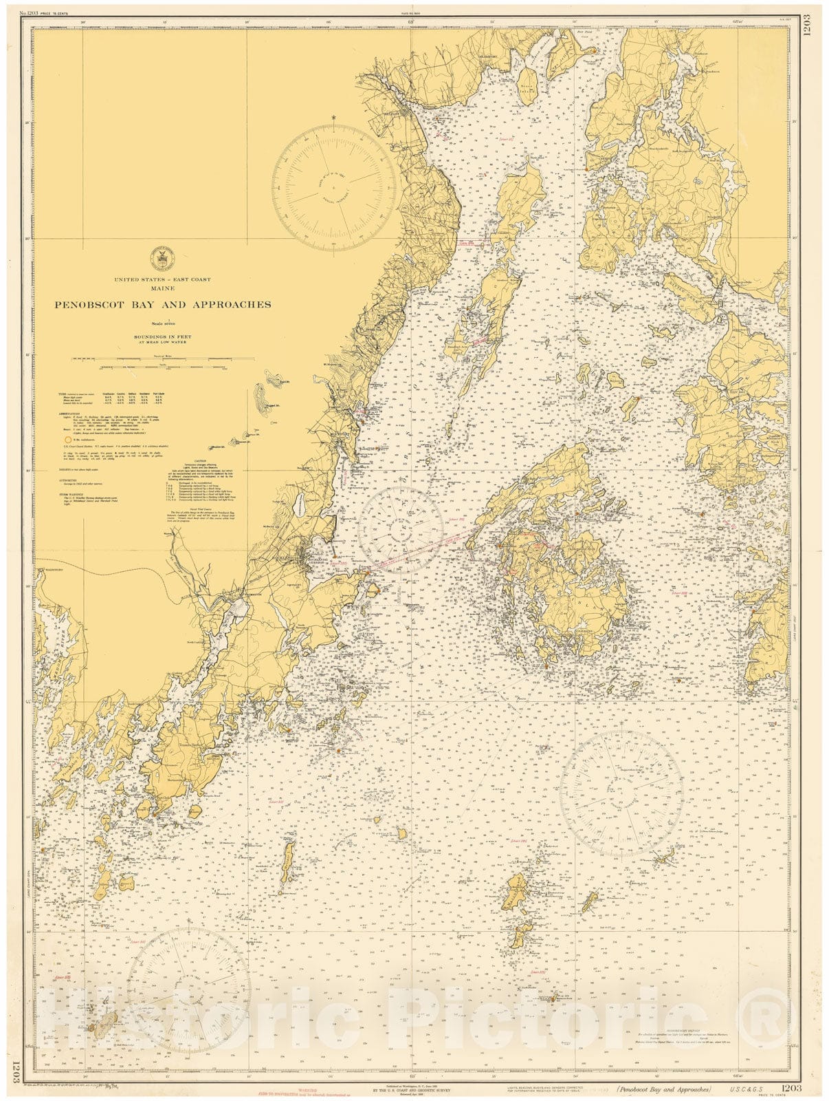 Historic Map : Coastal Charts - Maine: Penobscot Bay & Approaches 1941 , Vintage Wall Art