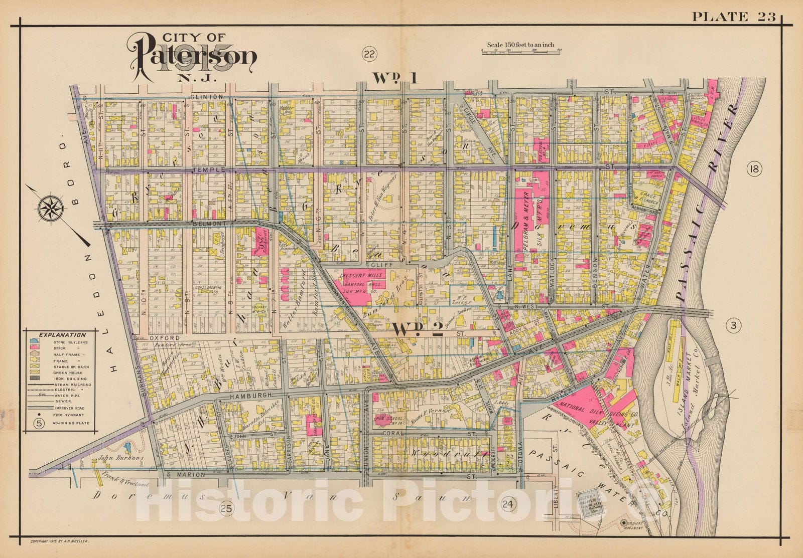 Historic Map : Atlas City of Paterson, New Jersey, Paterson 1915 Plate 023 , Vintage Wall Art