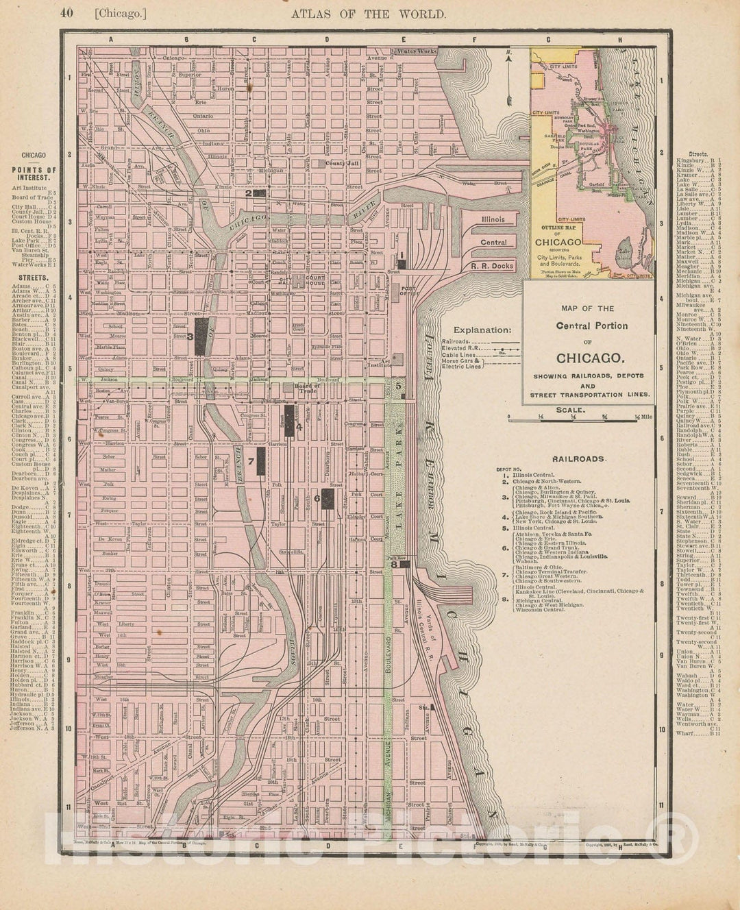 Historic Map : Chicago 1900 , Universal Atlas World , Vintage Wall Art