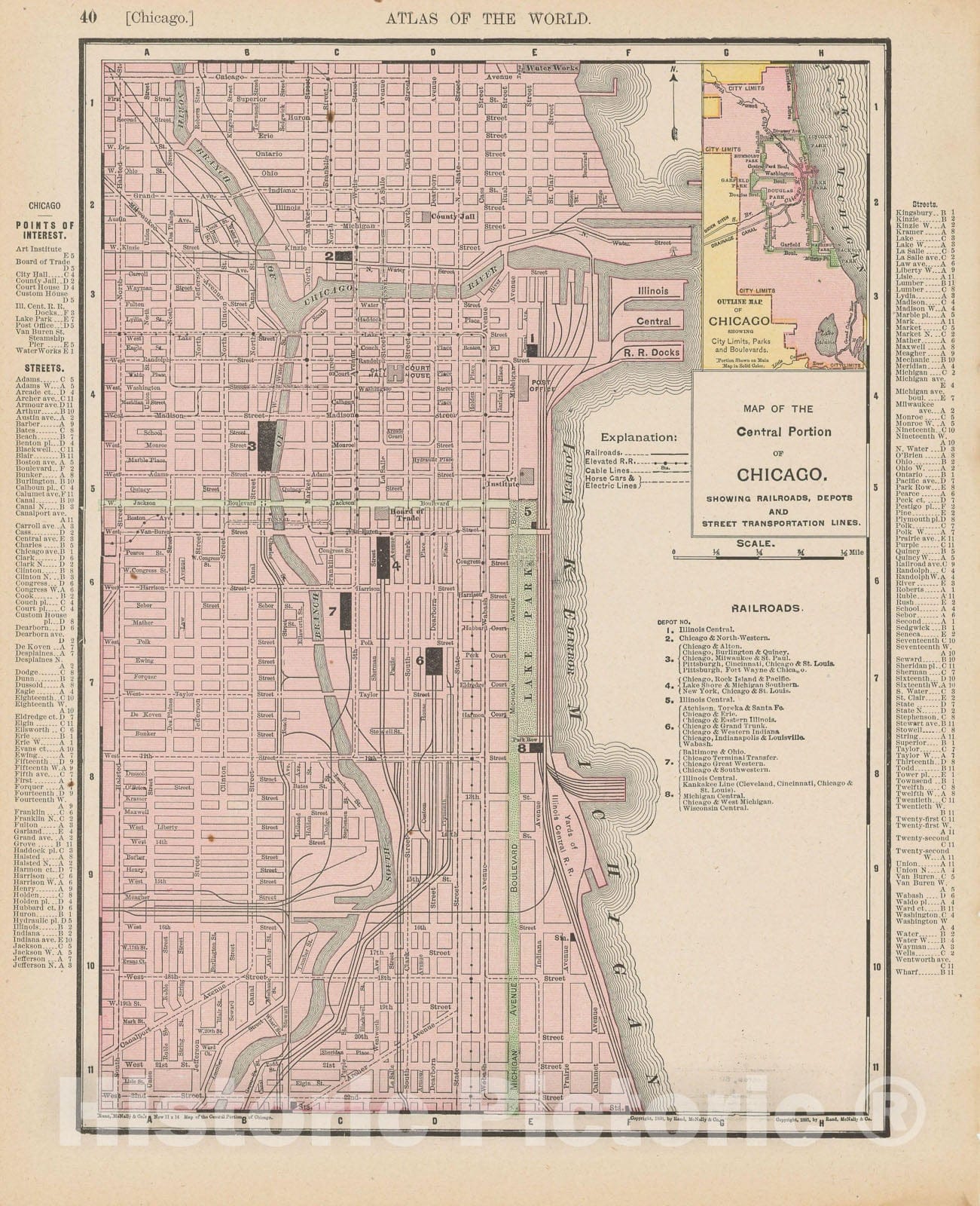 Historic Map : Chicago 1900 , Universal Atlas World , Vintage Wall Art