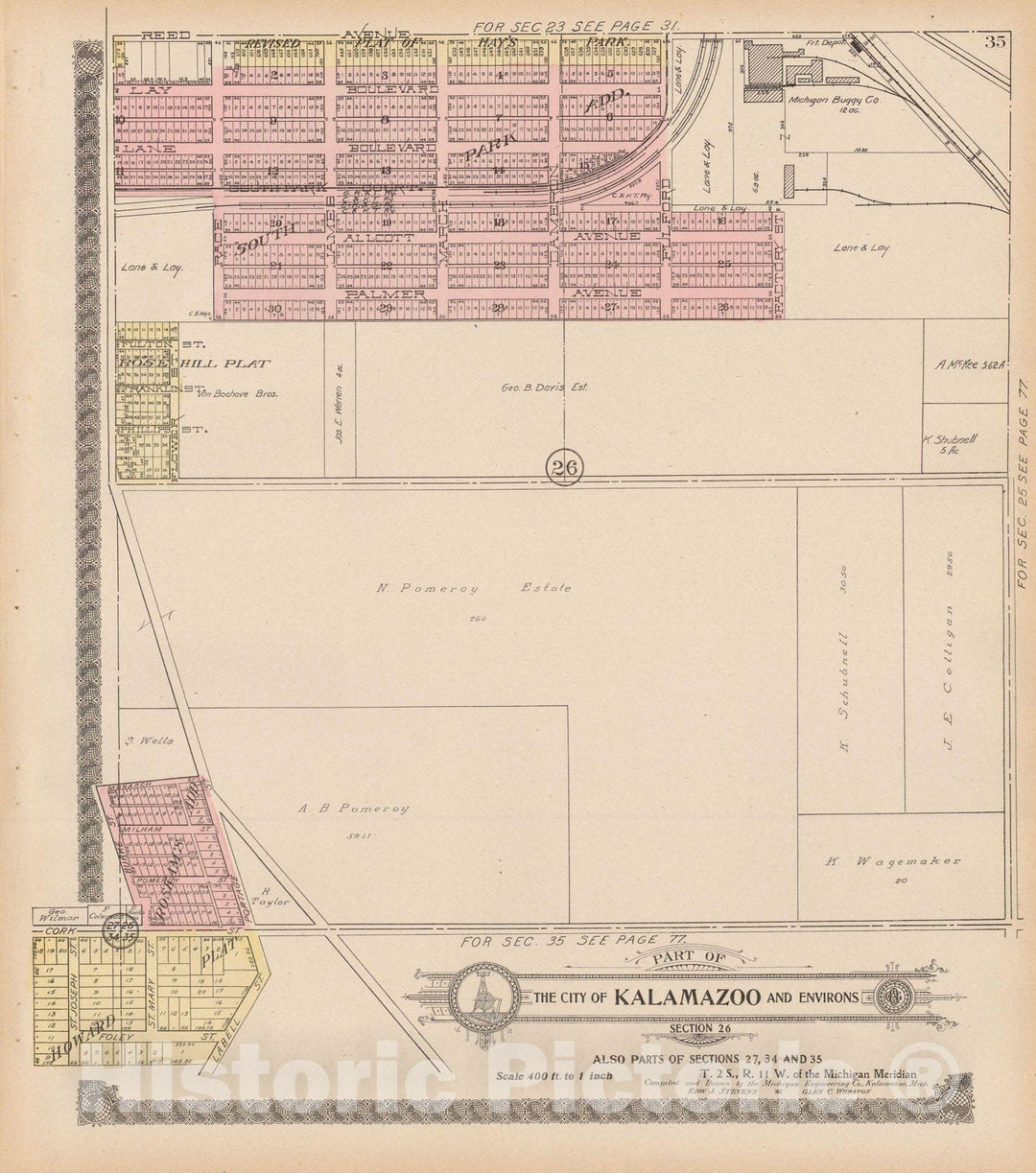 Historic Map : Kalamazoo 1910 , Standard Atlas of Kalamazoo County , v8, Vintage Wall Art
