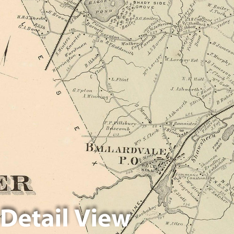 Historic Map : Atlas of Essex County Massachusetts, Andover 1872 , Vintage Wall Art