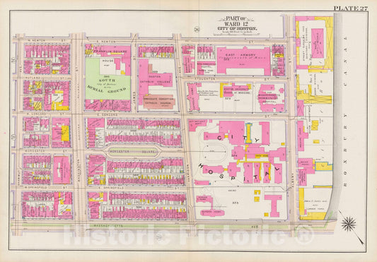 Historic Map : Atlas City of Boston: Boston Proper and Back Bay, Boston 1908 Plate 027 , Vintage Wall Art