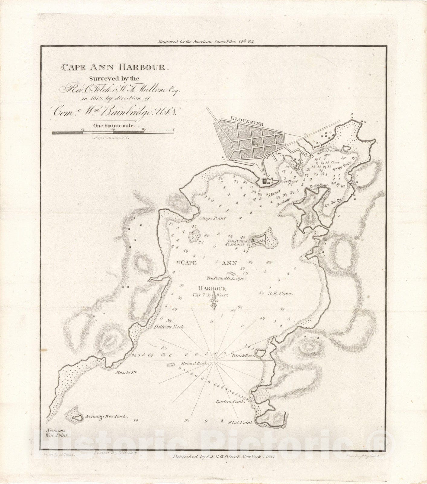 Historic Map : American Coast Pilot 14th Ed., Cape Ann 1841 , Vintage Wall Art