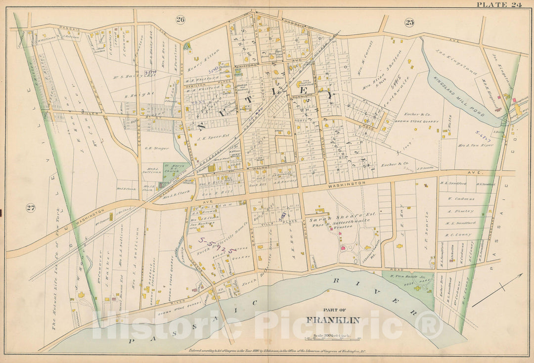 Historic Map : Atlas of Essex County, New Jersey, Franklin 1890 Plate 024 , Vintage Wall Art