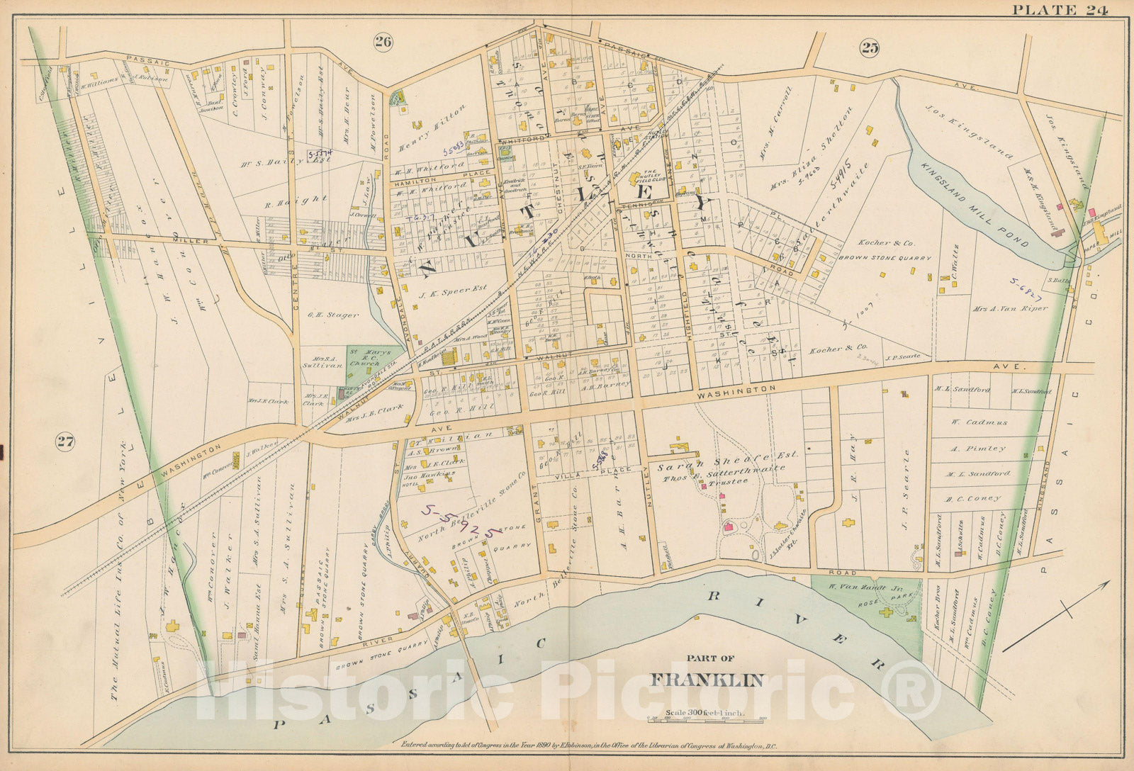 Historic Map : Atlas of Essex County, New Jersey, Franklin 1890 Plate 024 , Vintage Wall Art
