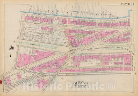 Historic Map : Atlas City of Boston: Boston Proper and Back Bay, Boston 1928 Plate 034 , Vintage Wall Art