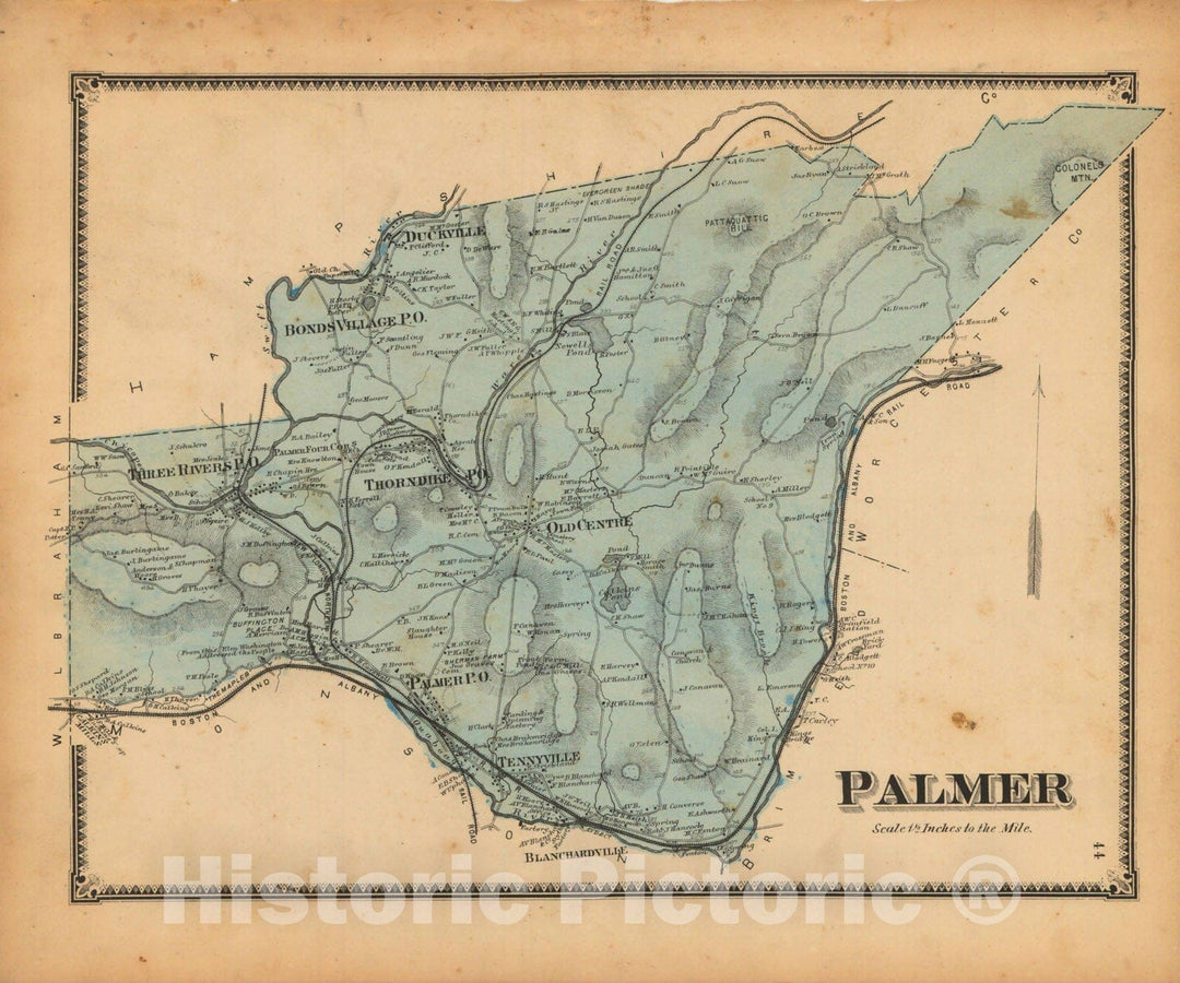 Historic Map : Atlas of Hampden County Massachusetts, Palmer 1870 , v2, Vintage Wall Art