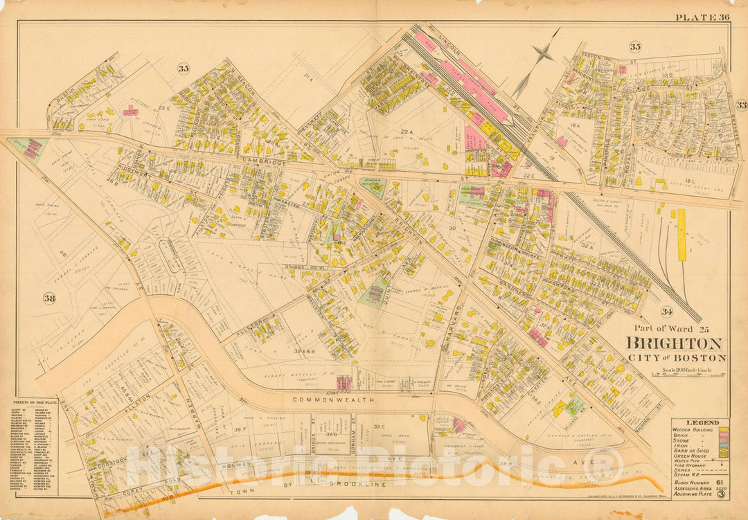 Historic Map : Atlas of Dorchester, West Roxbury and Brighton, Allston & Brighton 1899 Plate 036 , Vintage Wall Art