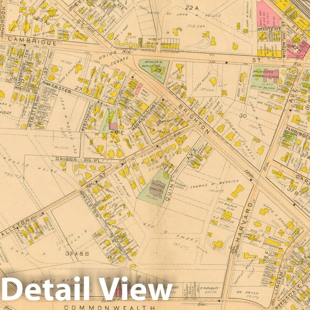 Historic Map : Atlas of Dorchester, West Roxbury and Brighton, Allston & Brighton 1899 Plate 036 , Vintage Wall Art