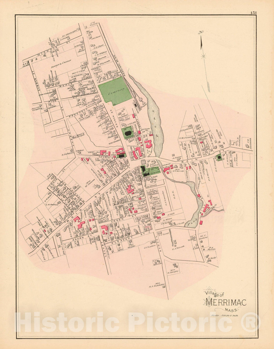 Historic Map : Atlas of Essex County, Merrimac 1884 , Vintage Wall Art