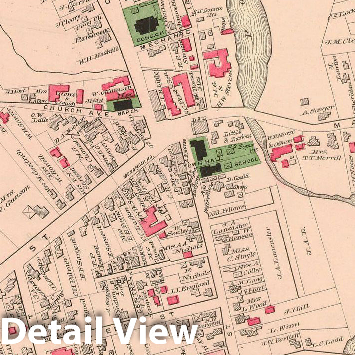 Historic Map : Atlas of Essex County, Merrimac 1884 , Vintage Wall Art