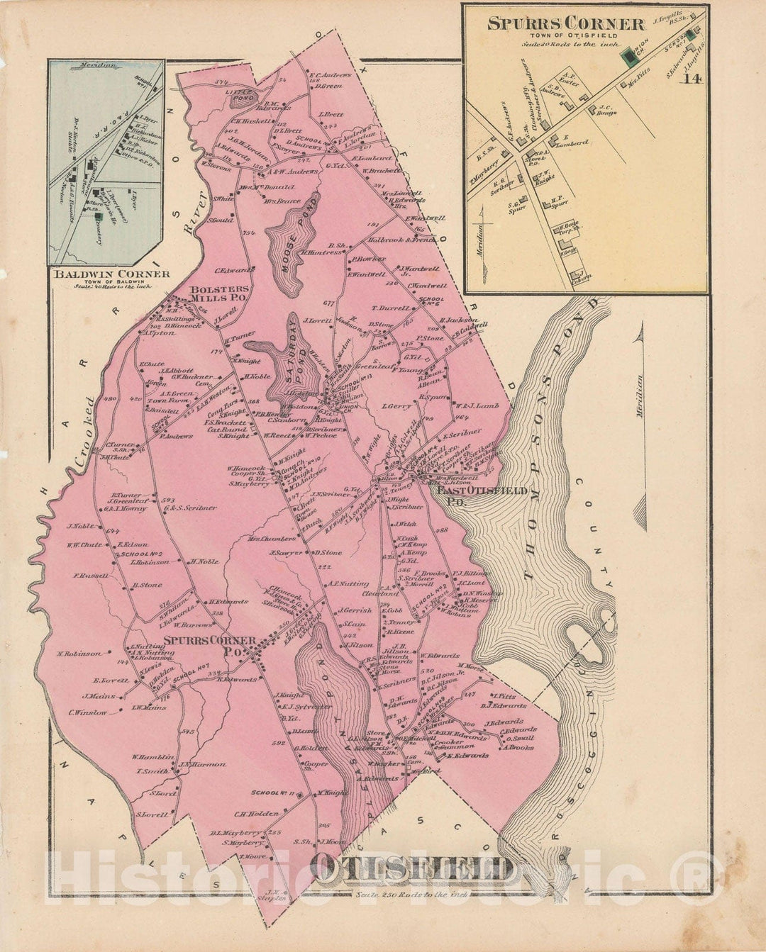 Historic Map : Atlas of Cumberland County Maine, Otisfield 1871 , Vintage Wall Art