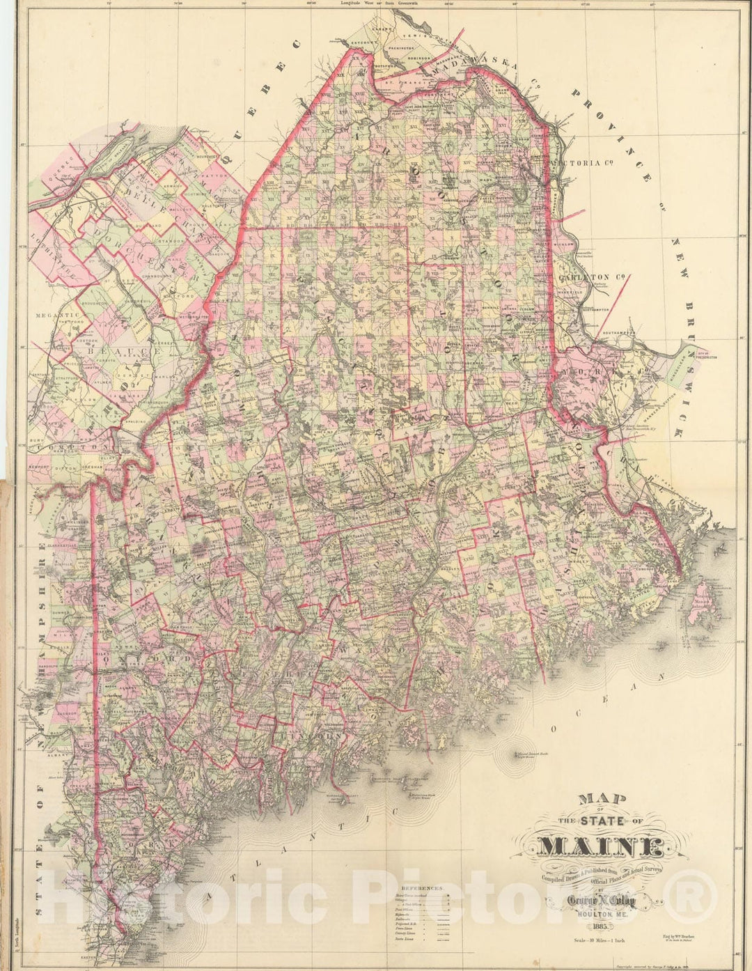 Historic Map : Atlas of Maine, Maine 1885 , Vintage Wall Art
