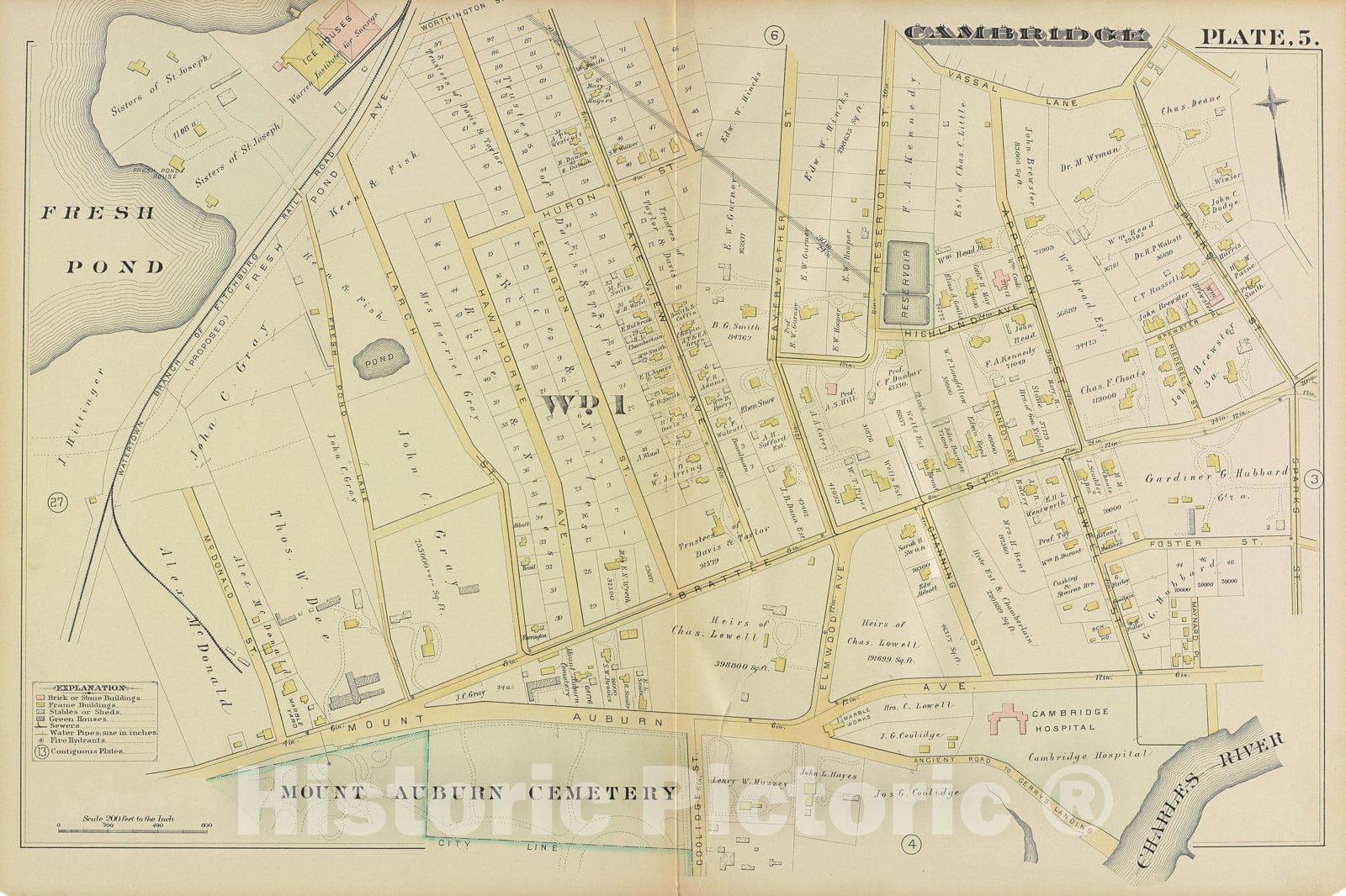 Historic Map : Atlas City of Cambridge, Cambridge 1886 Plate 005 , Vintage Wall Art