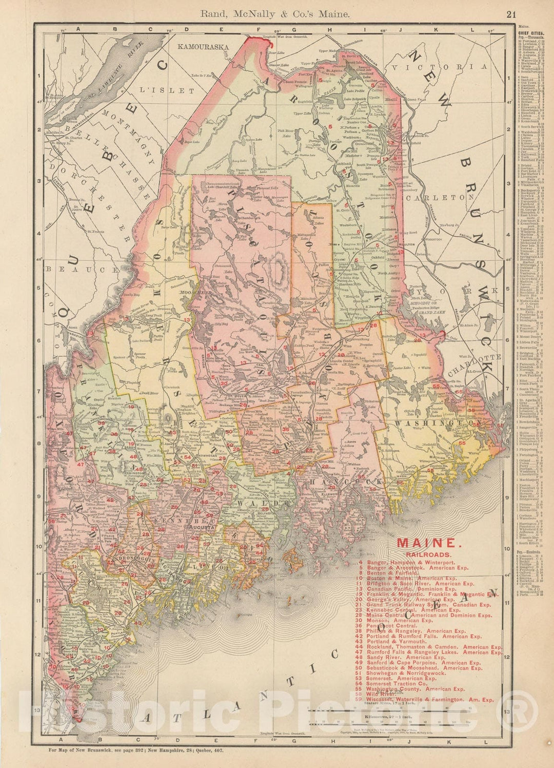 Historic Map : Maine 1903 , Rand McNally Business Atlas , Vintage Wall Art