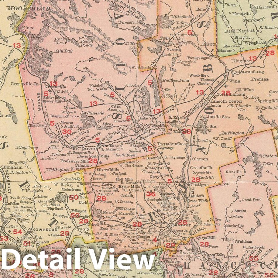 Historic Map : Maine 1903 , Rand McNally Business Atlas , Vintage Wall Art