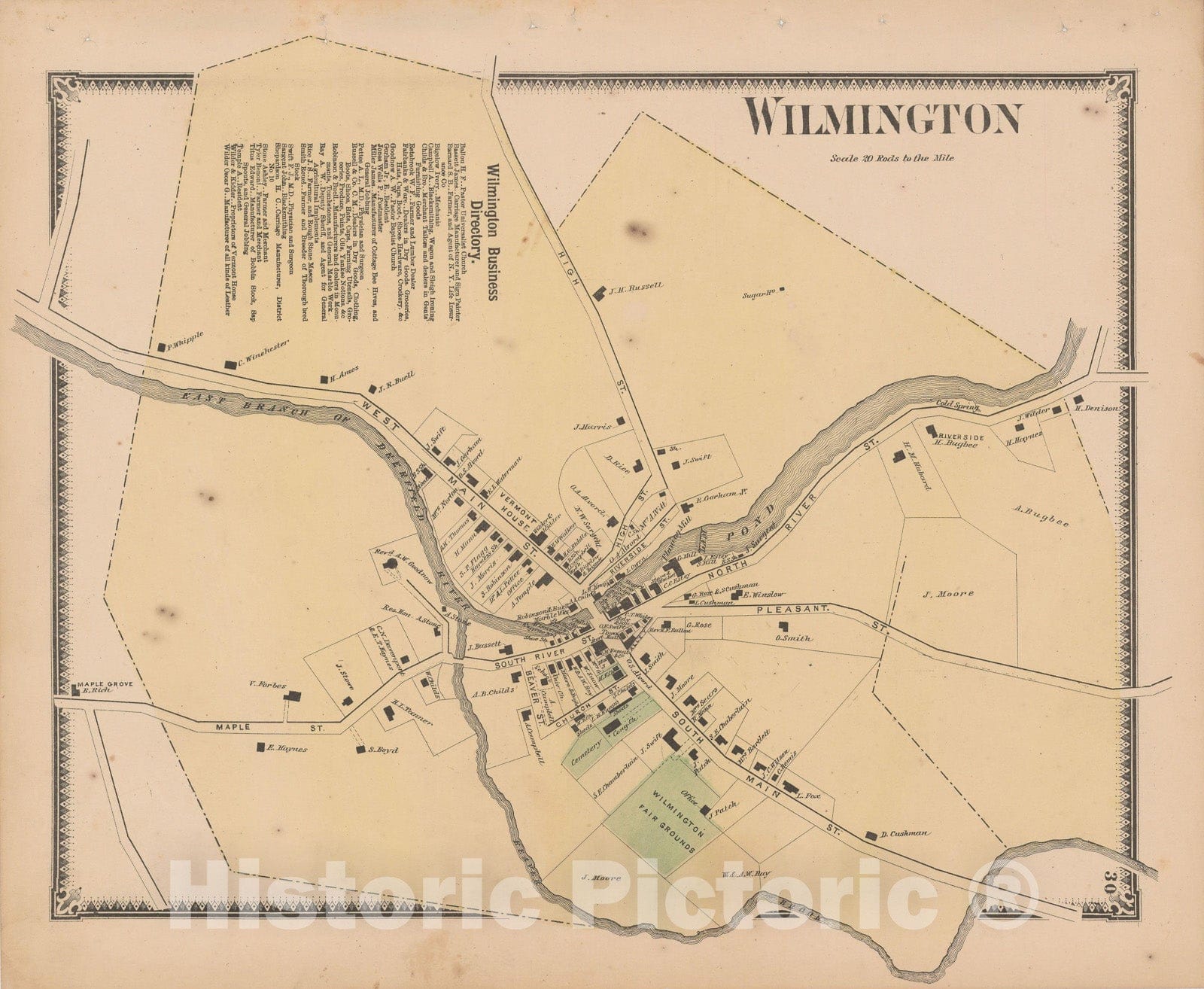 Historic Map : Atlas of Windham County, VT, Wilmington 1869 , Vintage Wall Art