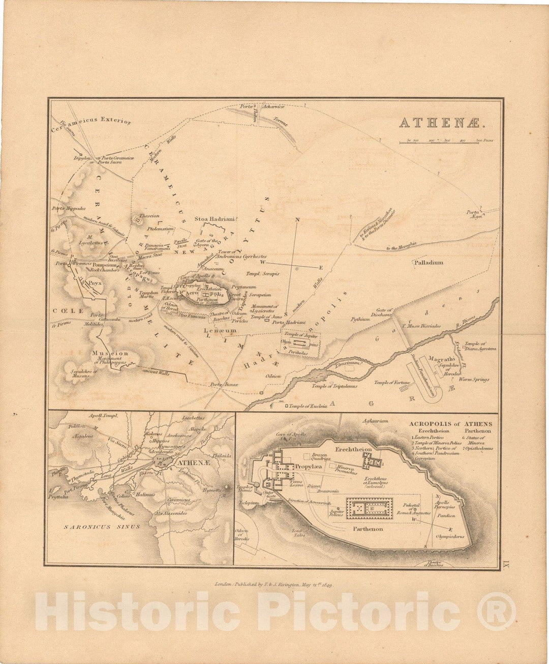 Historic Map : First Classical Atlas, Ancient Athens 1849 , Vintage Wall Art