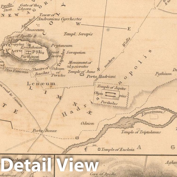 Historic Map : First Classical Atlas, Ancient Athens 1849 , Vintage Wall Art
