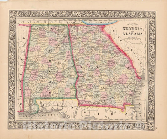 Historic Map : Alabama & Georgia 1864 , New General (World) Atlas , Vintage Wall Art