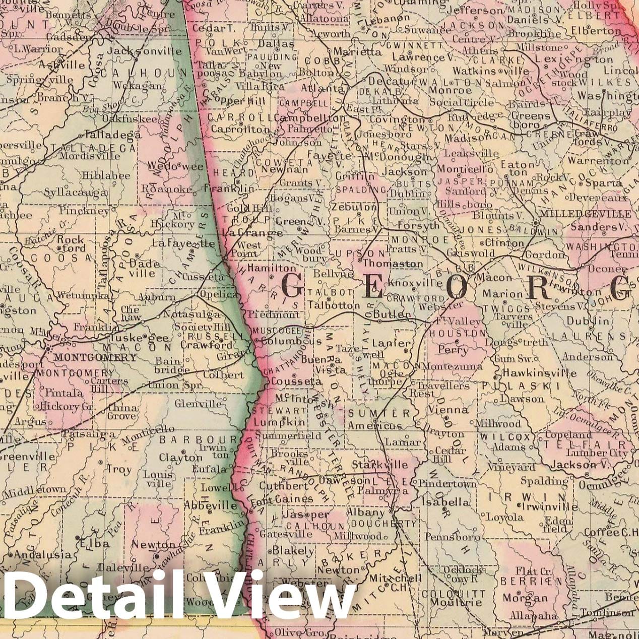 Historic Map : Alabama & Georgia 1864 , New General (World) Atlas , Vintage Wall Art