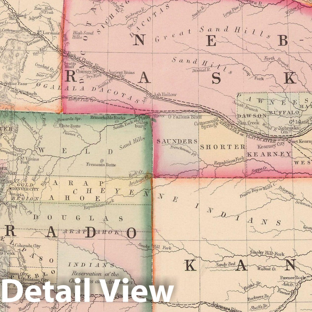 Historic Map : Colorado & Kansas & Nebraska 1864 , New General (World) Atlas , Vintage Wall Art