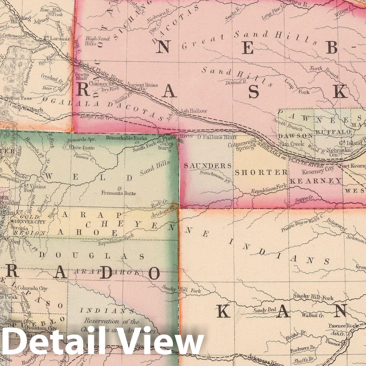 Historic Map : Colorado & Kansas & Nebraska 1864 , New General (World) Atlas , Vintage Wall Art