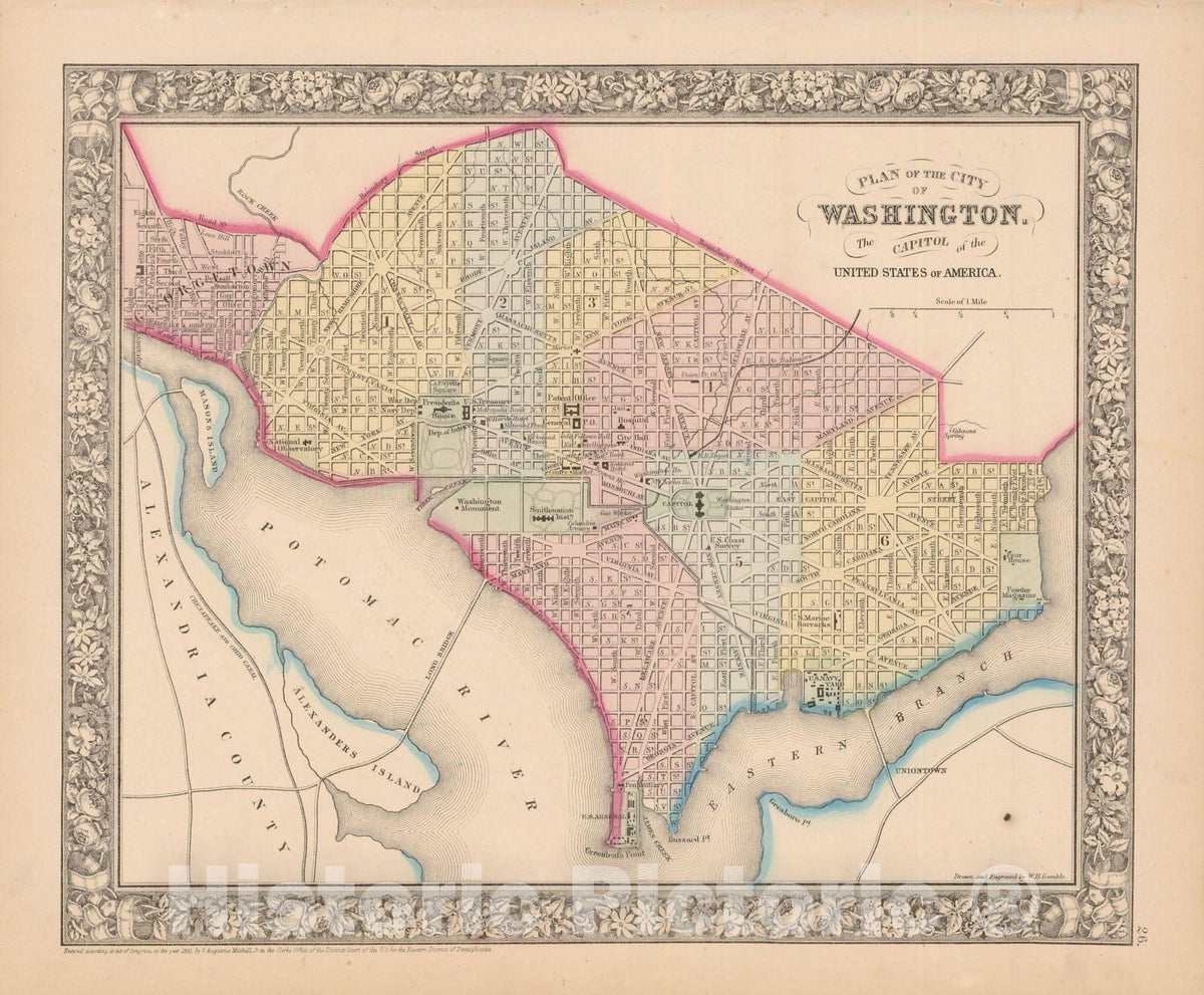 Historic Map : Washington 1864 , New General (World) Atlas , Vintage Wall Art
