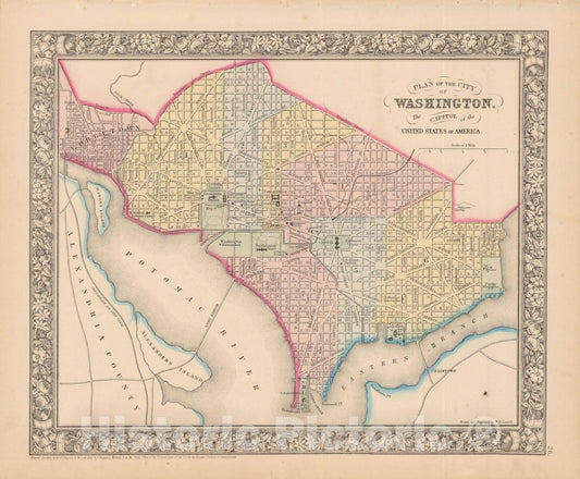 Historic Map : Washington 1864 , New General (World) Atlas , Vintage Wall Art