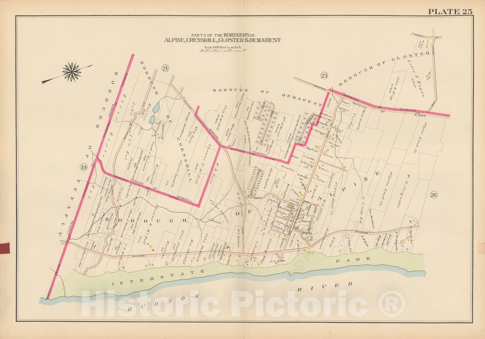 Historic Map : Atlas of Bergen County, New Jersey, Volume One, Alpine & Closter & Cresskill & Demarest 1912 Plate 025 , Vintage Wall Art