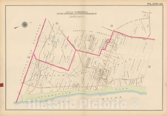 Historic Map : Atlas of Bergen County, New Jersey, Volume One, Alpine & Closter & Cresskill & Demarest 1912 Plate 025 , Vintage Wall Art