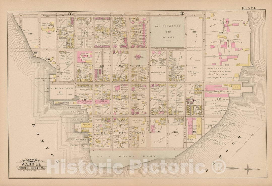 Historic Map : Atlas of South Boston, South Boston 1884 Plate J , Vintage Wall Art