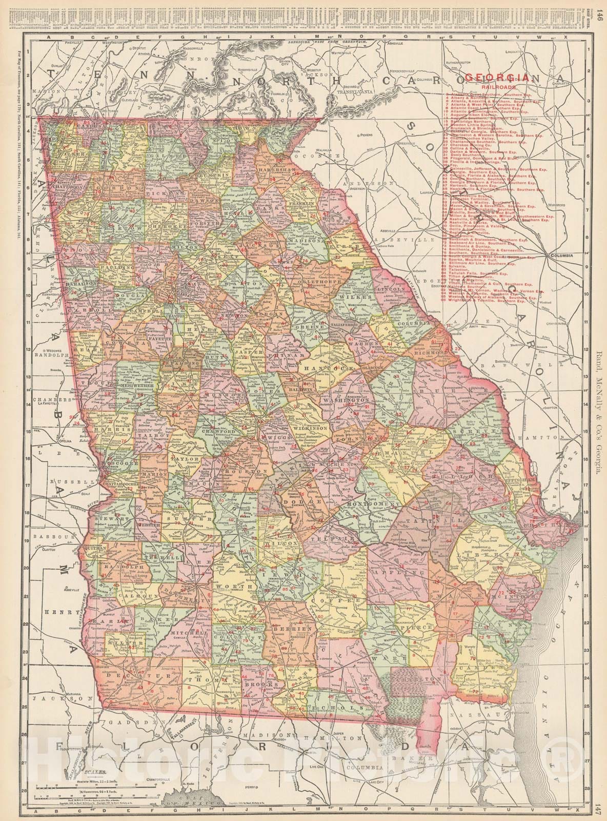 Historic Map : Georgia 1903 , Rand McNally Business Atlas , Vintage Wall Art