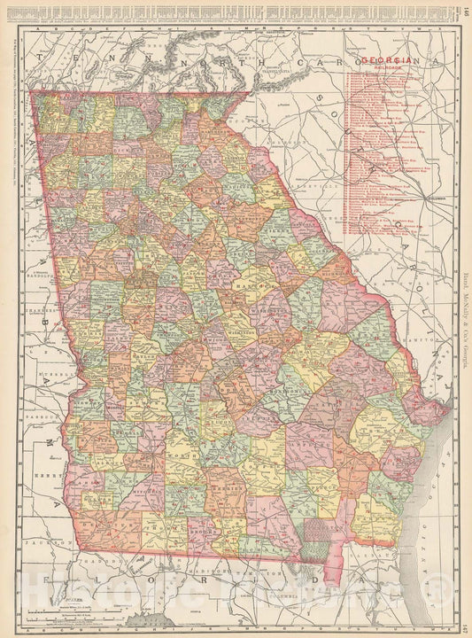 Historic Map : Georgia 1903 , Rand McNally Business Atlas , Vintage Wall Art