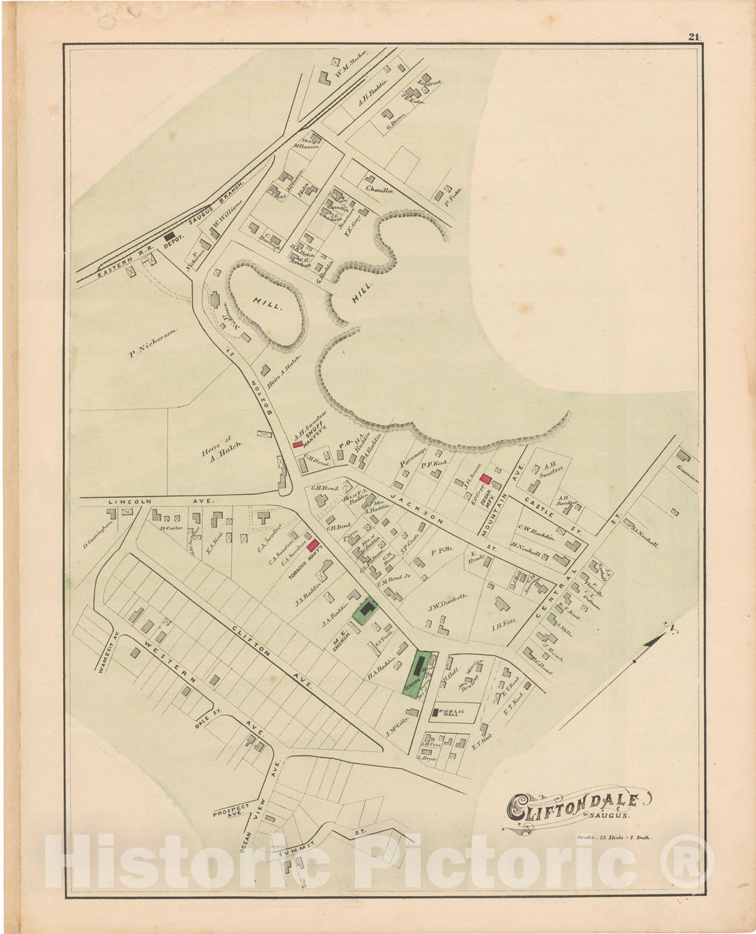 Historic Map : Atlas of Essex County, Saugus 1884 , v2, Vintage Wall Art