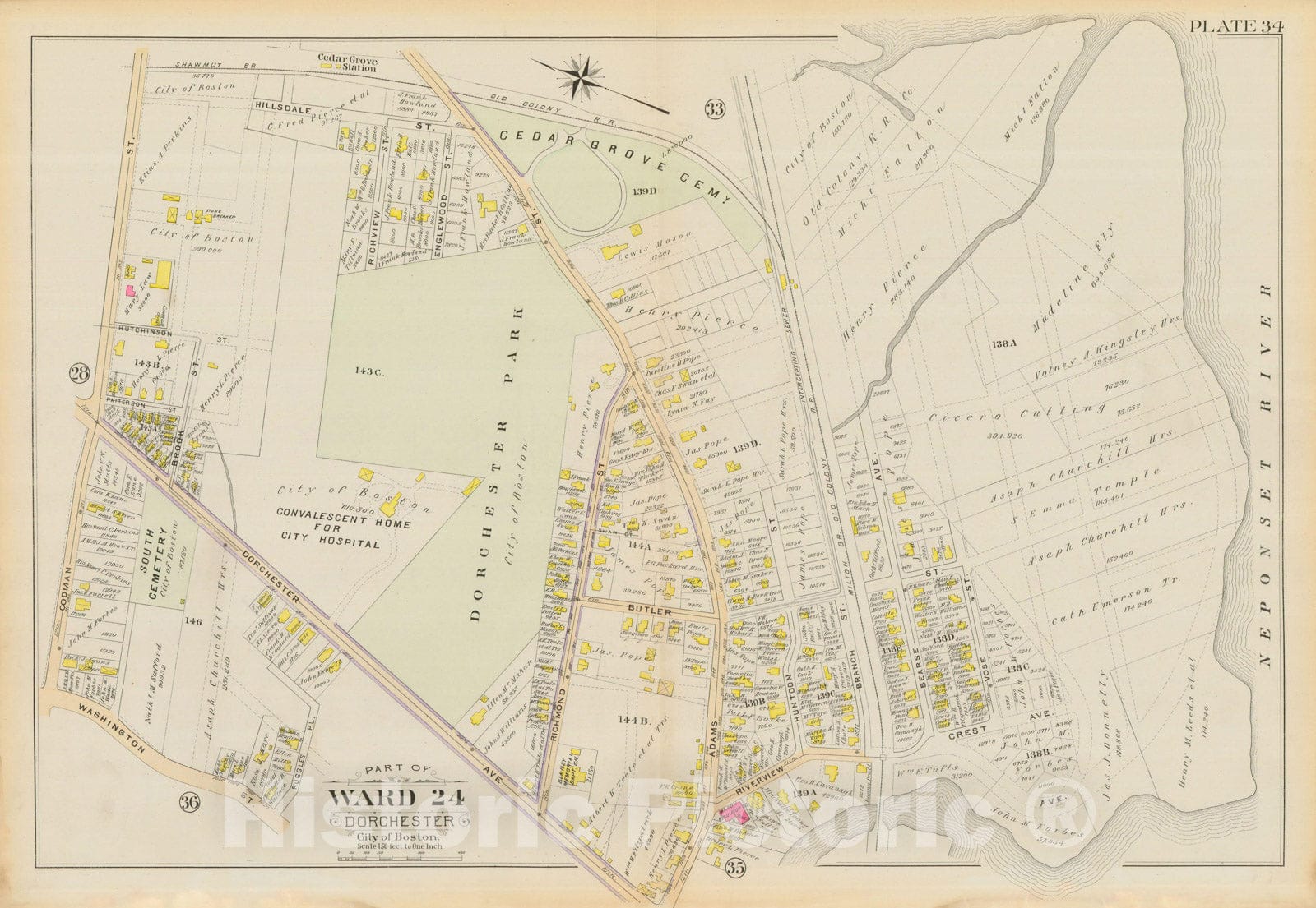 Historic Map : Atlas City of Boston, Vol. 5, Dorchester, Dorchester 1894 Plate 034 , Vintage Wall Art