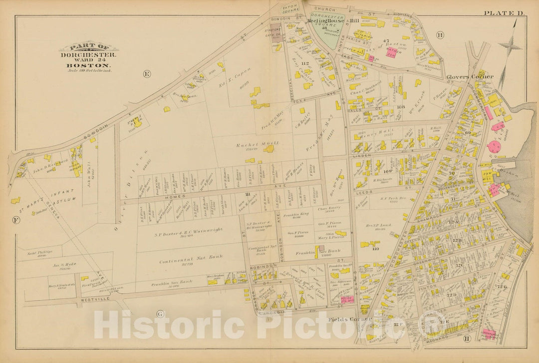 Historic Map : Atlas of Dorchester, Dorchester 1884 Plate D , Vintage Wall Art