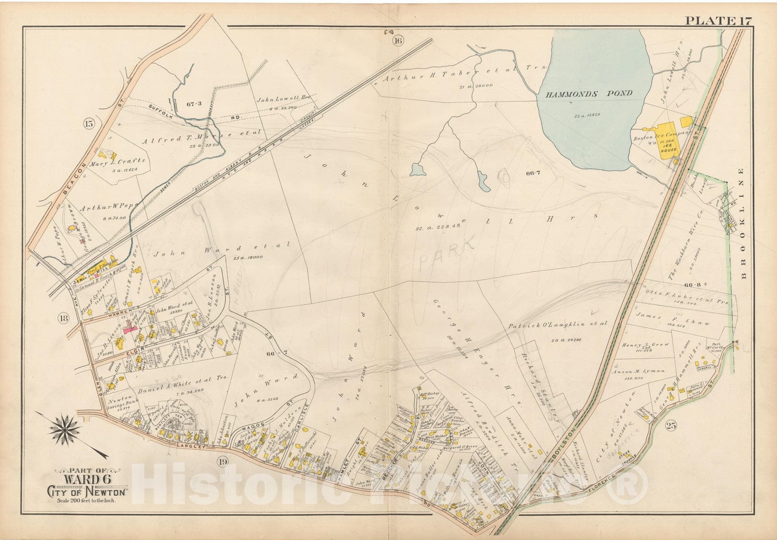 Historic Map : Atlas City of Newton, MA, Newton 1907 Plate 017 , Vintage Wall Art