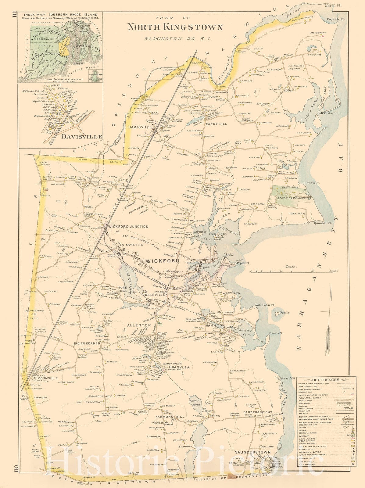 Historic Map : Atlas of Southern Rhode Island, North Kingstown 1895 , Vintage Wall Art